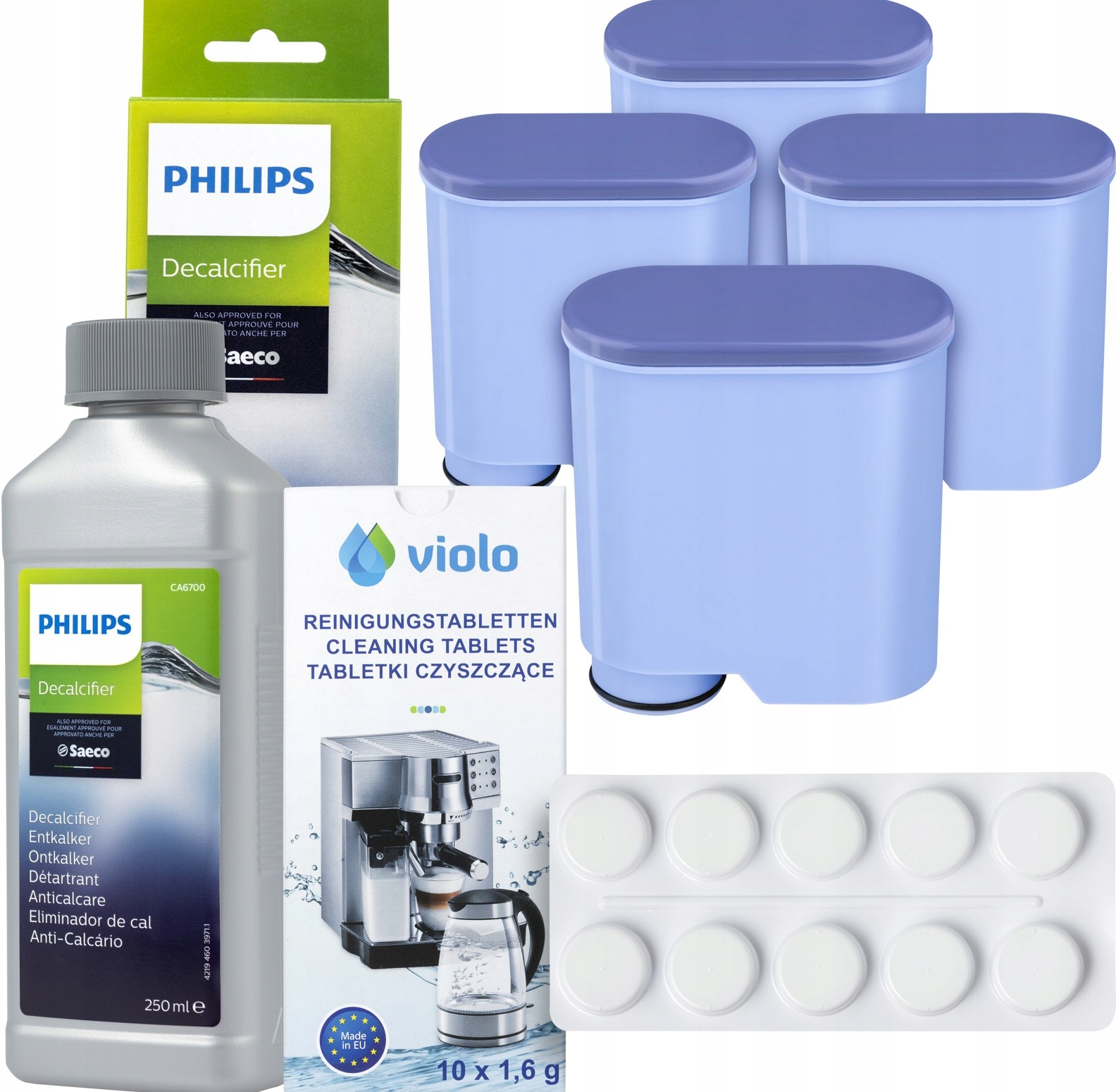 4 Filtr do ekspresu Saeco Odkamieniacz Philips 250ml Tabletki czyszczące