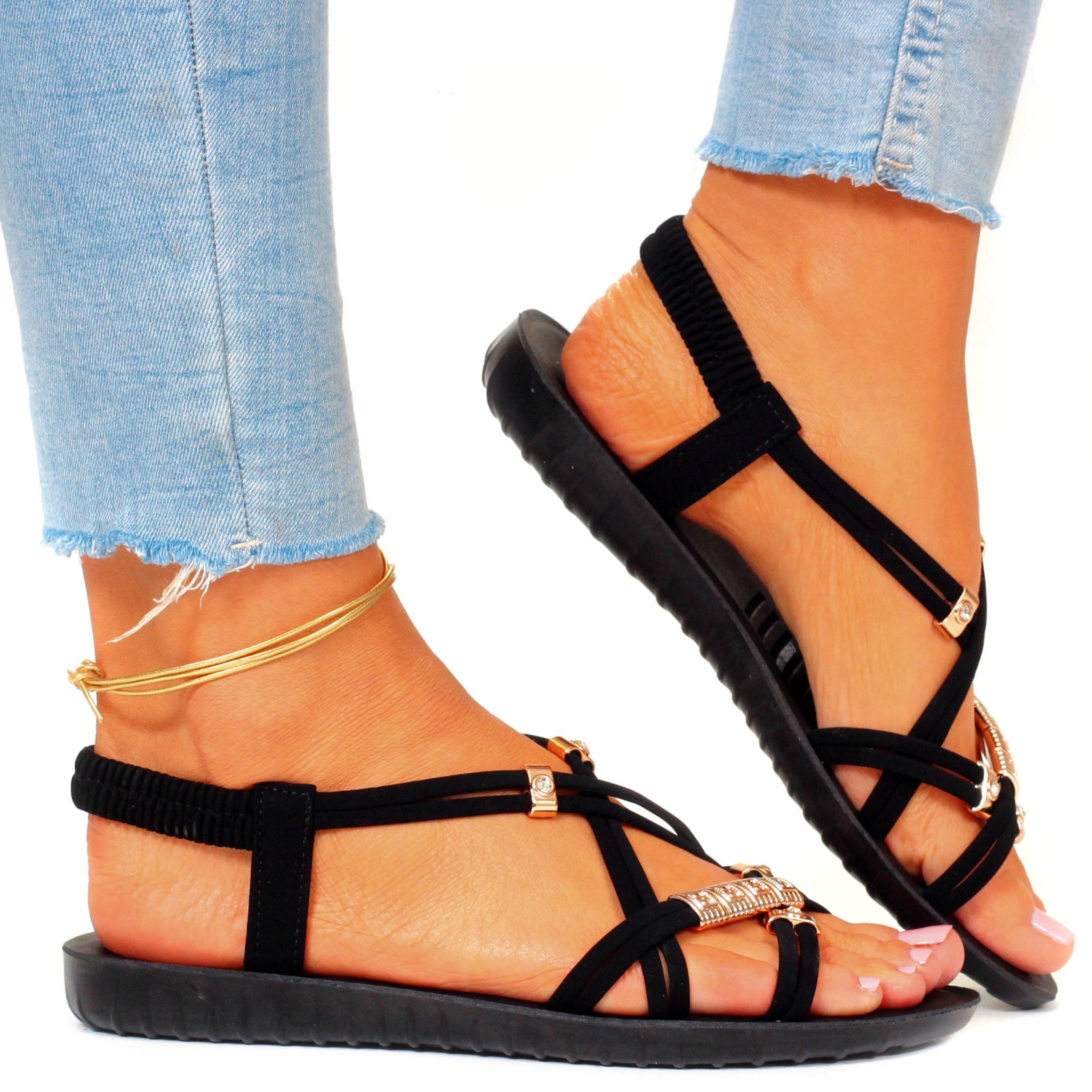 SANDAŁY DAMSKIE CZARNE GUMKI ELEGANCKIE Marka inna