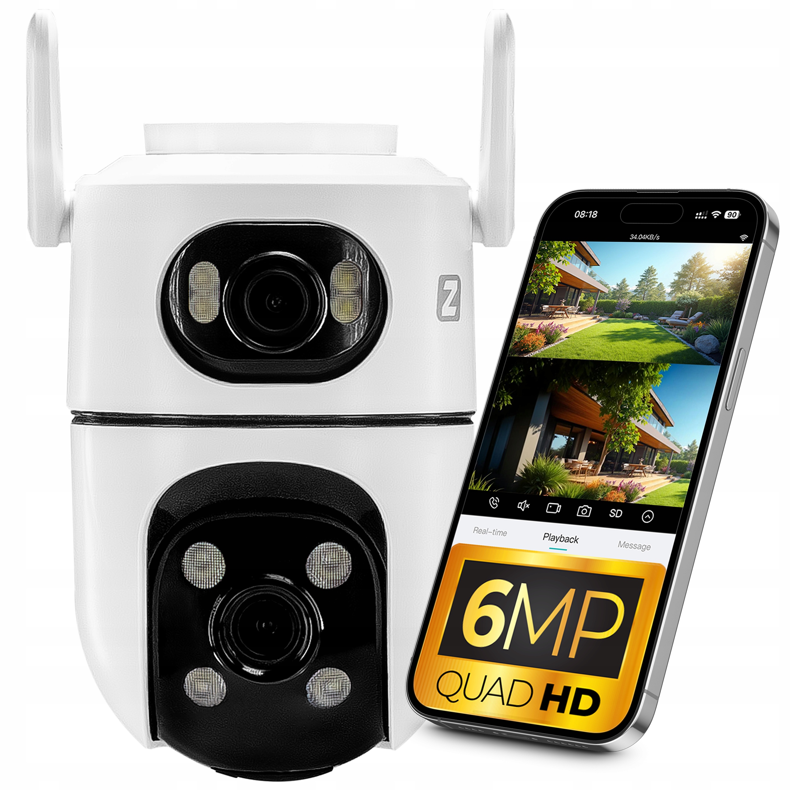 Kamera Zewnętrzna Obrotowa Ip Wifi Icsee Zoom Dwa Obiektywy 6MPx Ultra Hd