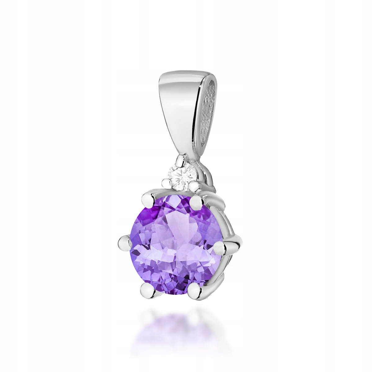 Přívěsek bílé zlato 585 kulatý ametyst diamanty elegantní 0.4g dárek