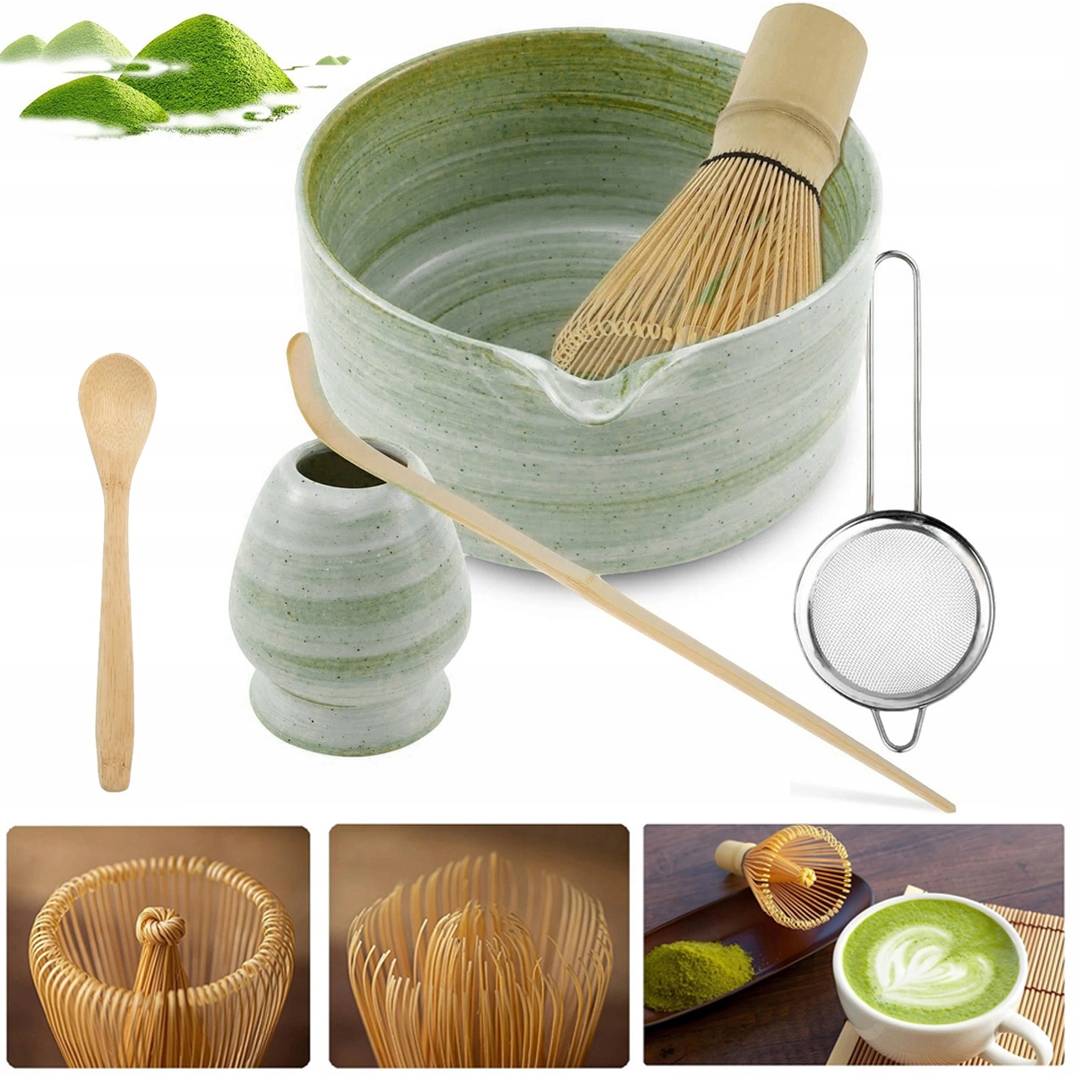 Sada pro Matchy 6v1 keramická Šálek metla čajová lžička Matcha