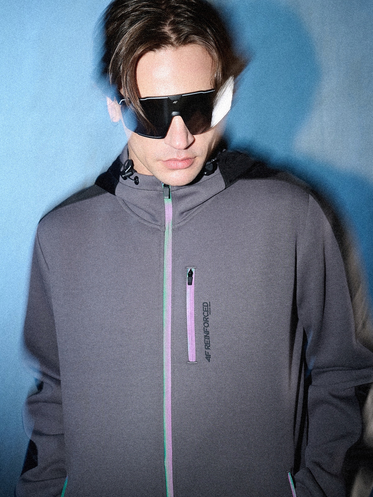 4F Tepláková Mikina Šedá Regular S Kapucí L