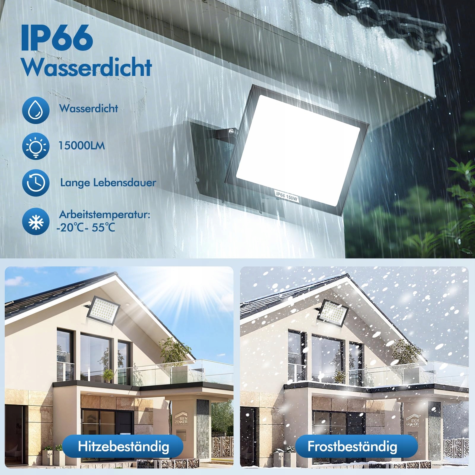 Reflektor Zewnętrzny LED Wodoodporny Do Garażu Ogrodu 150W IP66 HONDONY — miniatura 4