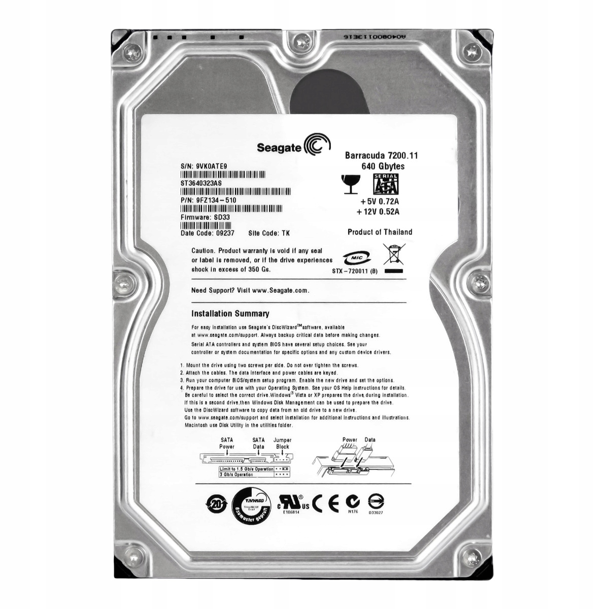 Seagate Barracuda 7200.11 640GB 7.2K 32MB Sata II 3.5'' ST3640323AS
