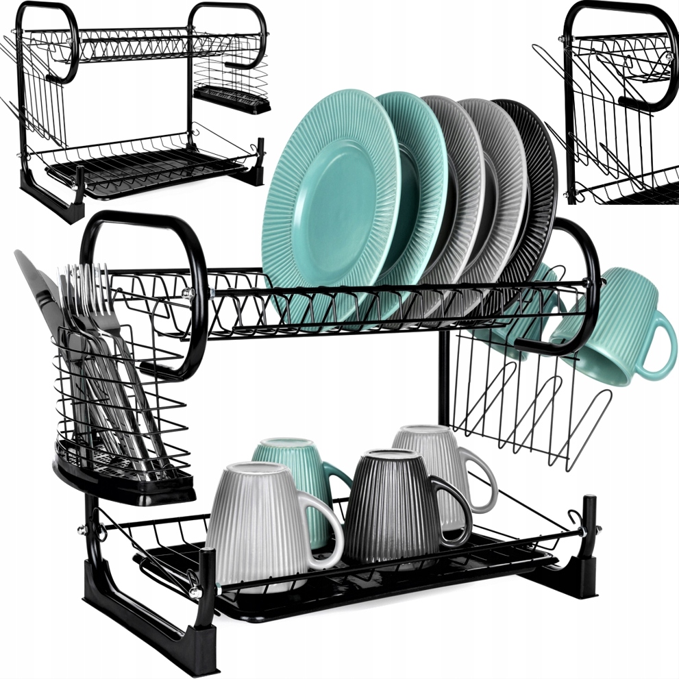 

Dwupoziomowa Suszarka Do Naczyń Czarna Duża 56x25