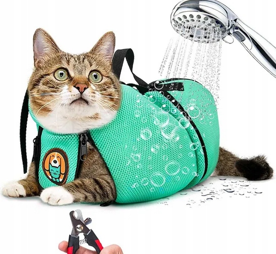 Levně Taška na péči o kočku, koupel, stříhání drápků, M, zelená