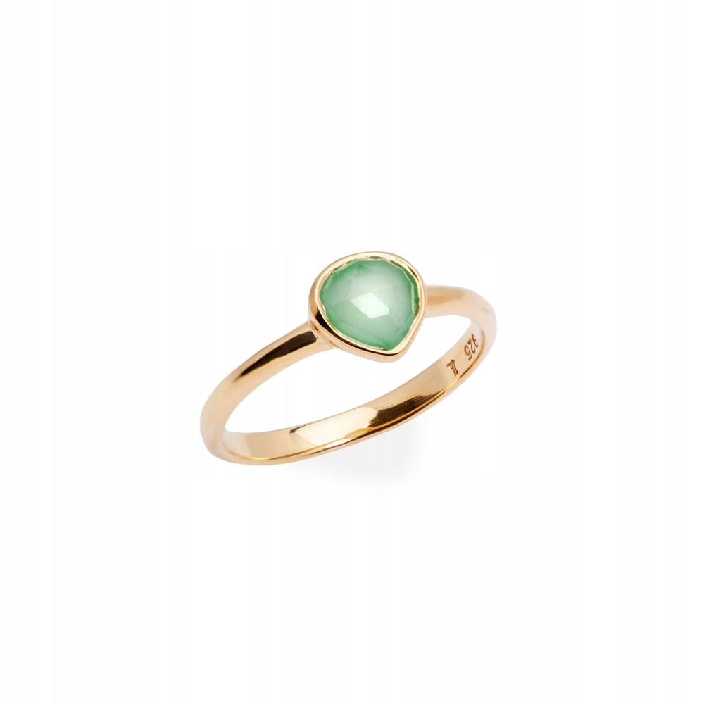 Pierścionek pozłacany Ania Kruk złota łezka zielony awenturyn srebro 925