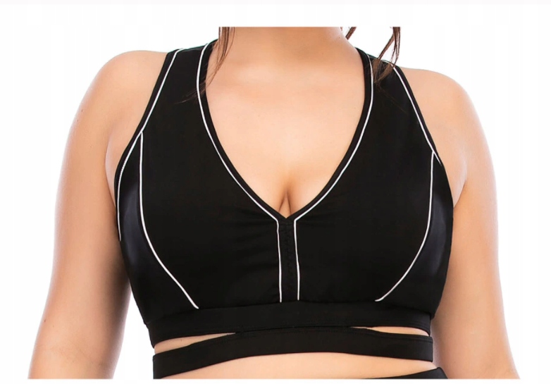 KOMPLET TOP SPODNIE LEGGINSY NA SIŁOWNIE PLUS SIZE Kolor dominujący czarny