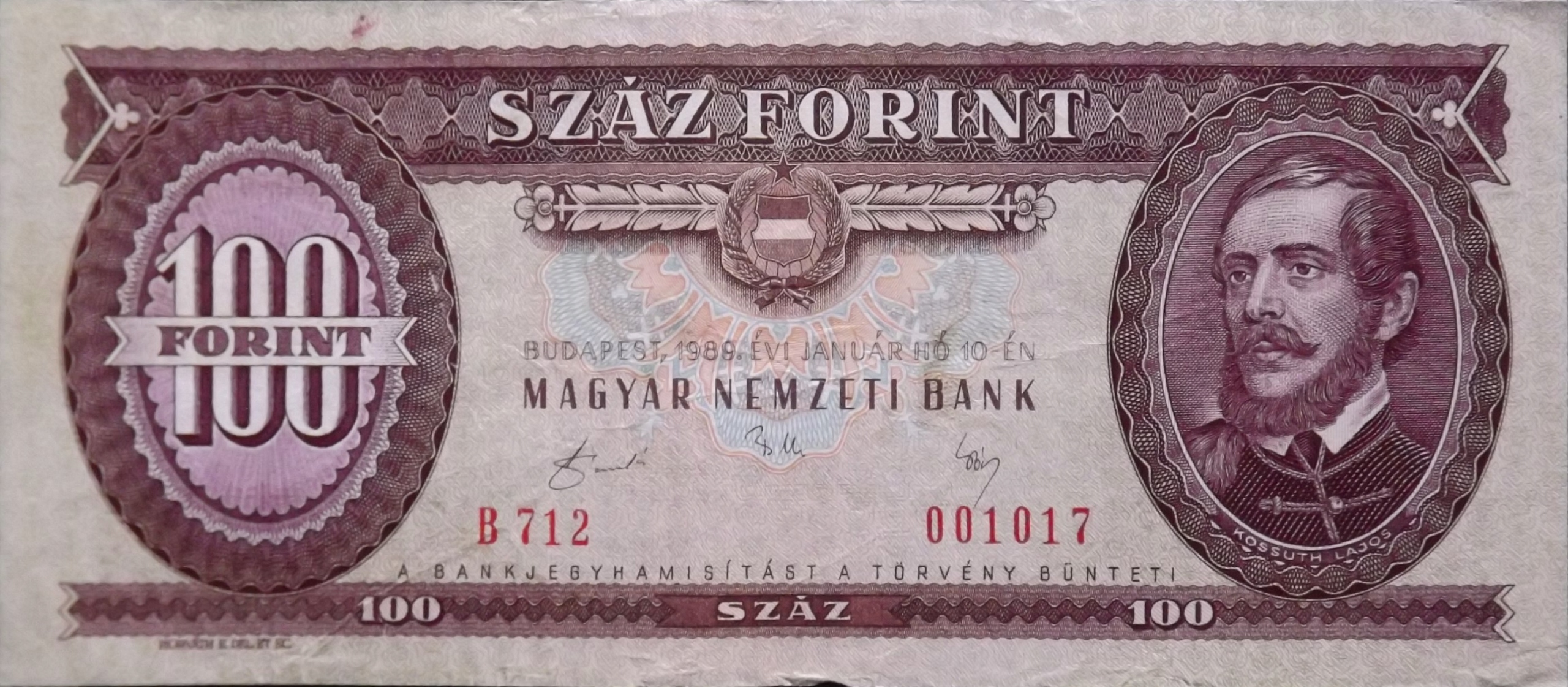 Węgry 100 Forintów 1989 st. 3/3+