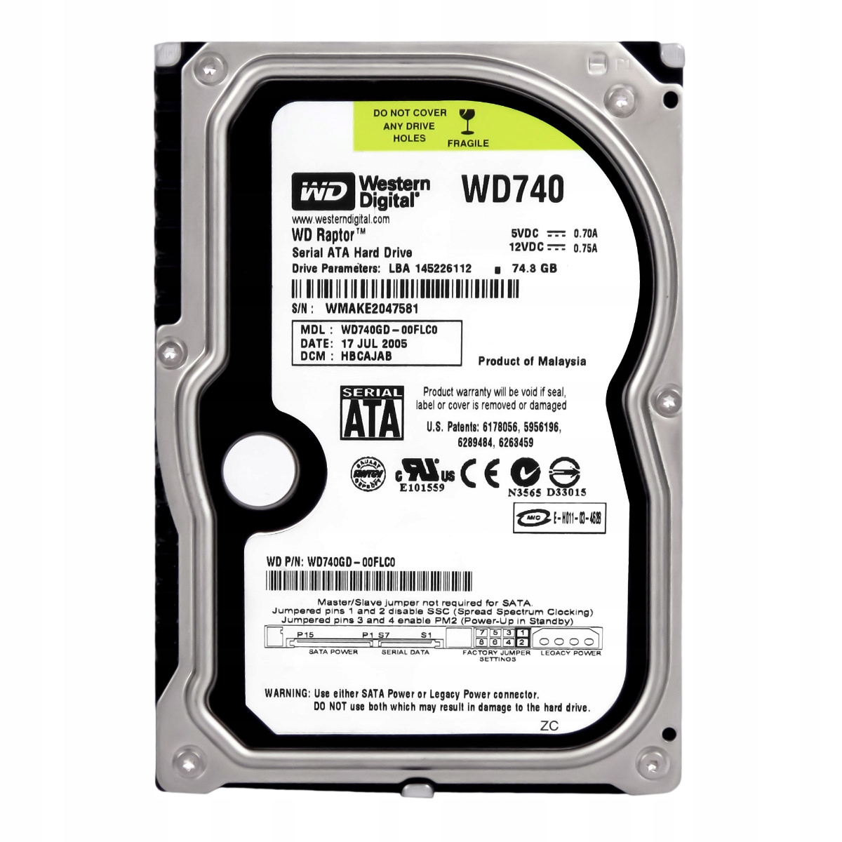 Wd Raptor 74.3GB 10K 8MB Sata 3.5'' WD740GD-00FLC0