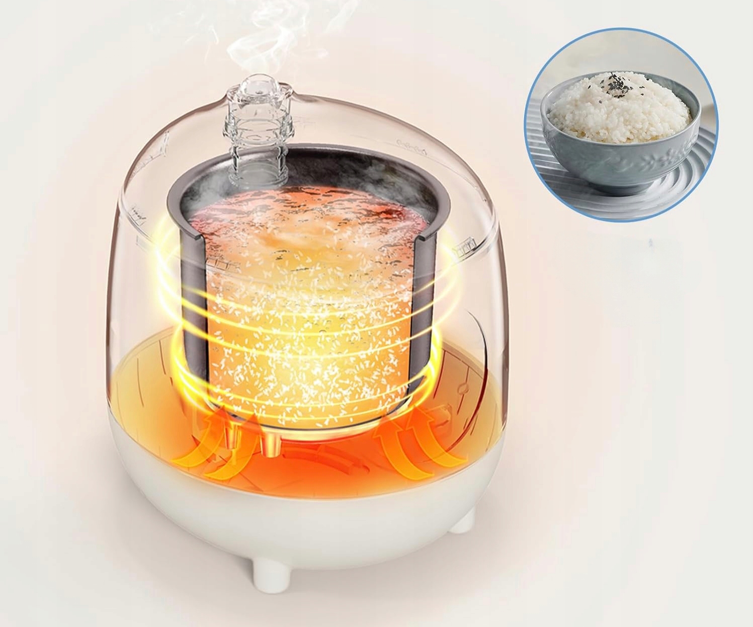BEAR Mini Ryżowar 1.2L BPA Free Powłoka Nieprzywierająca Biały — miniatura 9