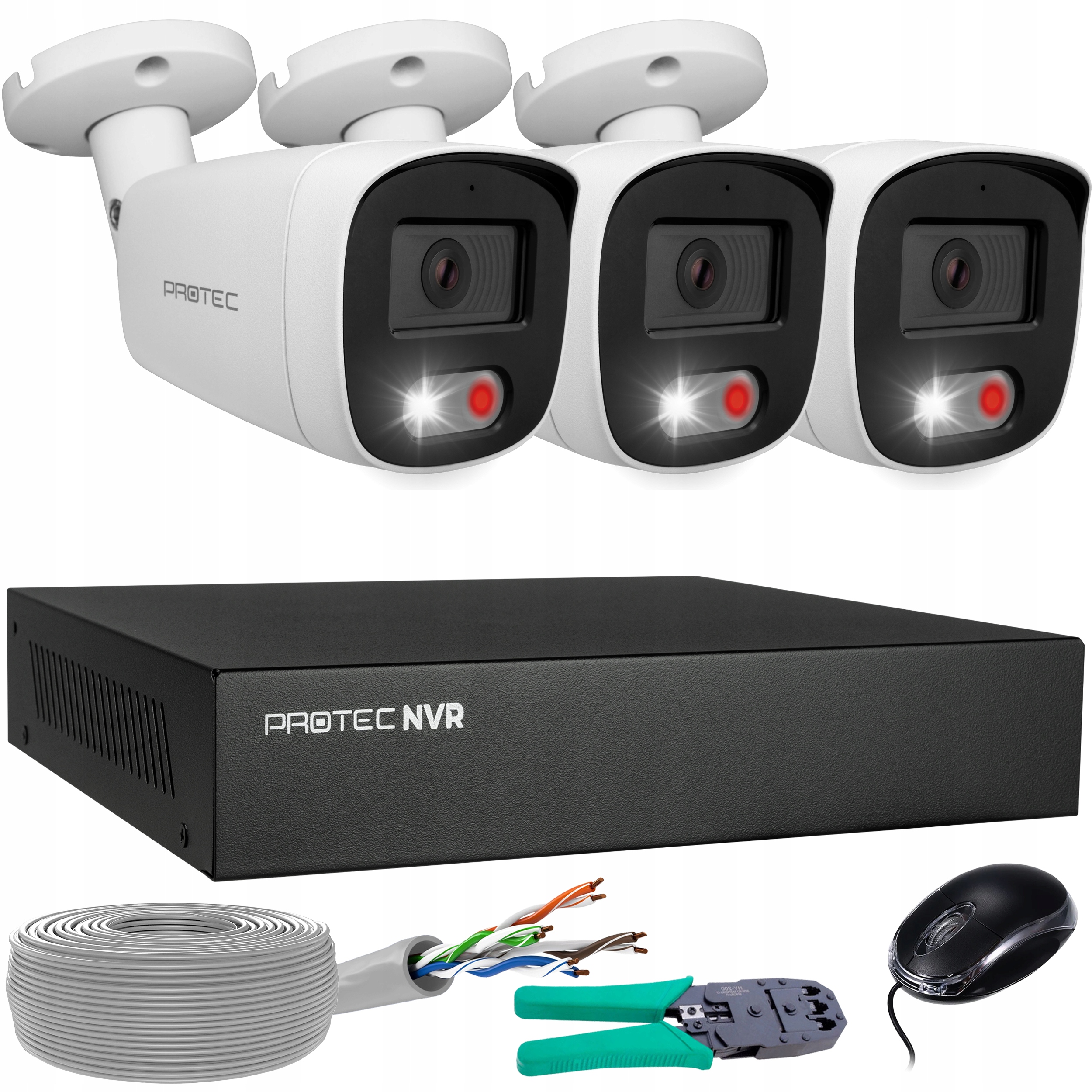 Monitorovací sada 3 kamer Ip PoE Full color detekce lidí 5Mpx bez hdd