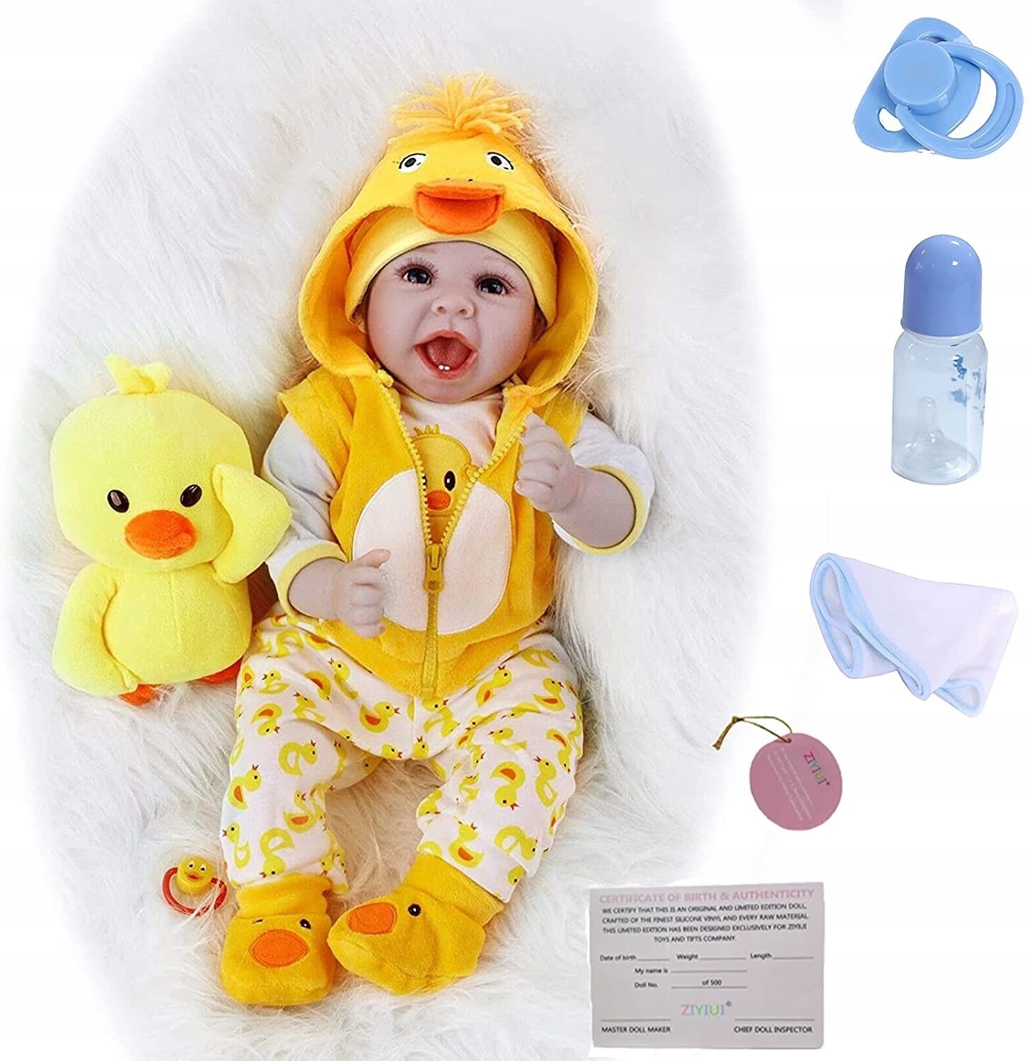 Lalka Reborn Jak Żywe Dziecko Kaczuszka 55CM Keiumi akcesoria Bobas C505