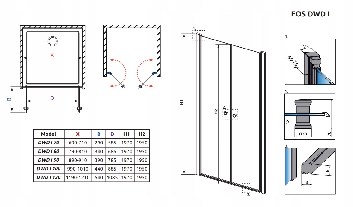Drzwi prysznicowe RADAWAY Eos DWD I 120x197 cm Rodzaj drzwi do wnęki