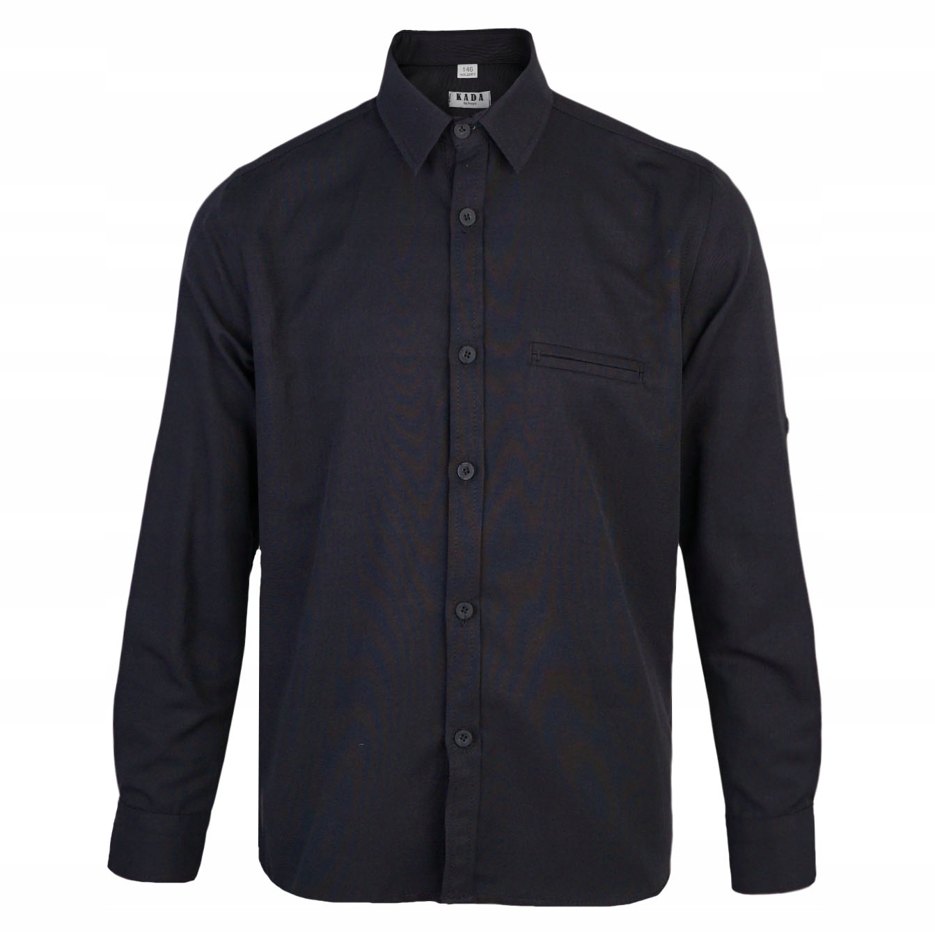 Chłopięca koszula długi rękaw czarna gładka z kołnierzem regular Kada 140