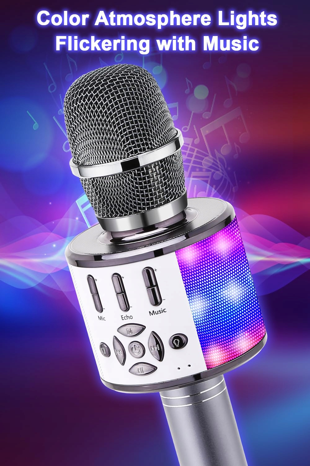 BONAOK Mikrofon Bluetooth Bezprzewodowy Dla Dzieci LED Karaoke Party Dom — miniatura 2
