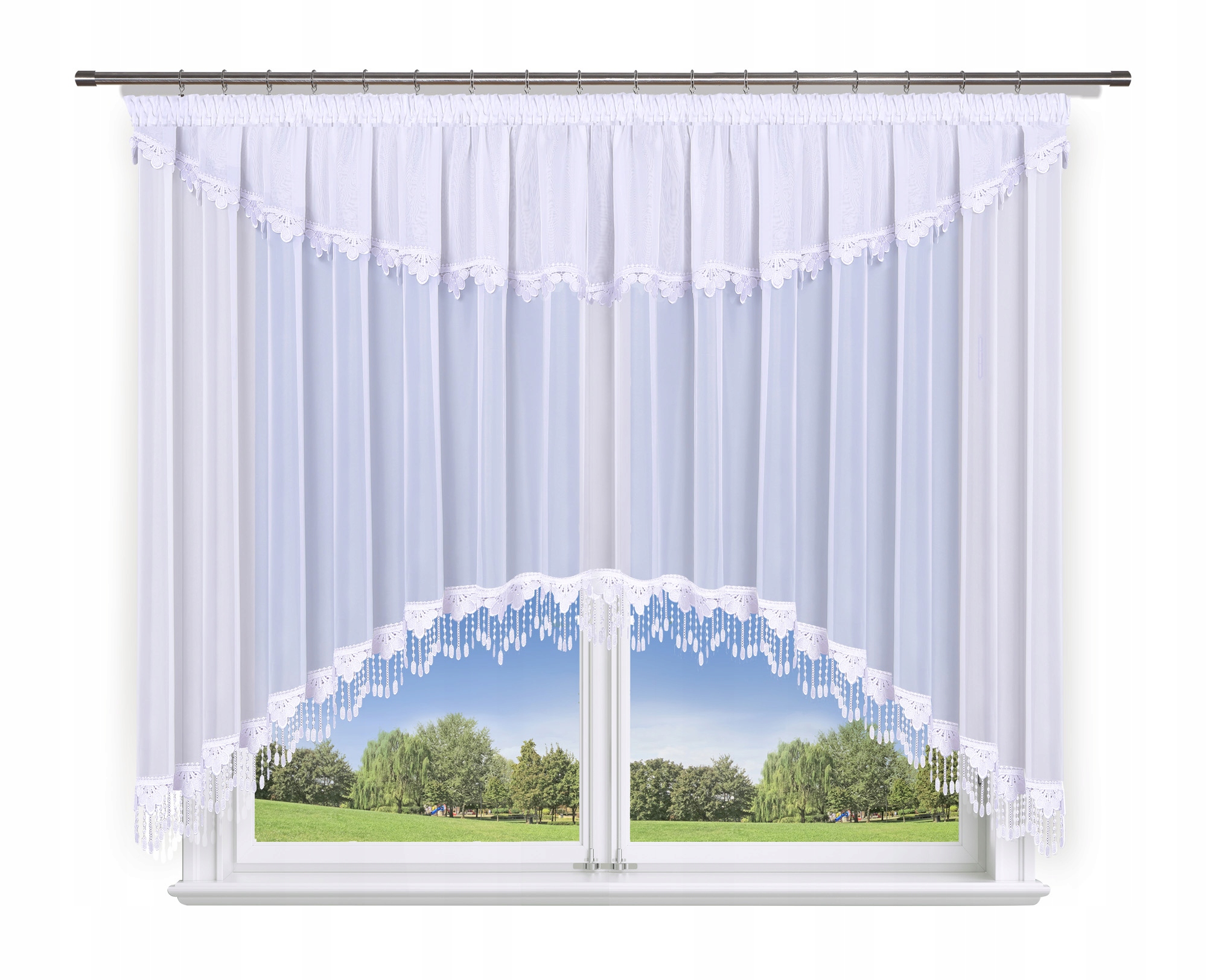 

Firana gotowa 300x150,woal,podwójny łuk z gipiurą