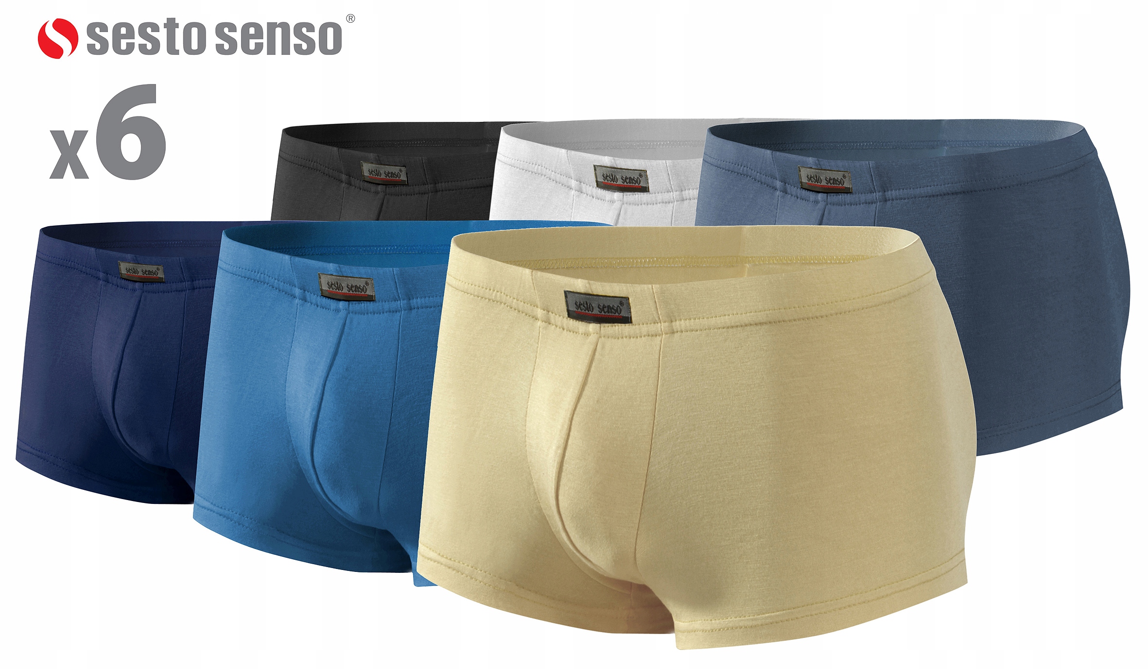 Sesto Senso Balení 6 Kusů Pánské boxerky BM06 bílá černá jeans grafit námořnická modrá béžová L