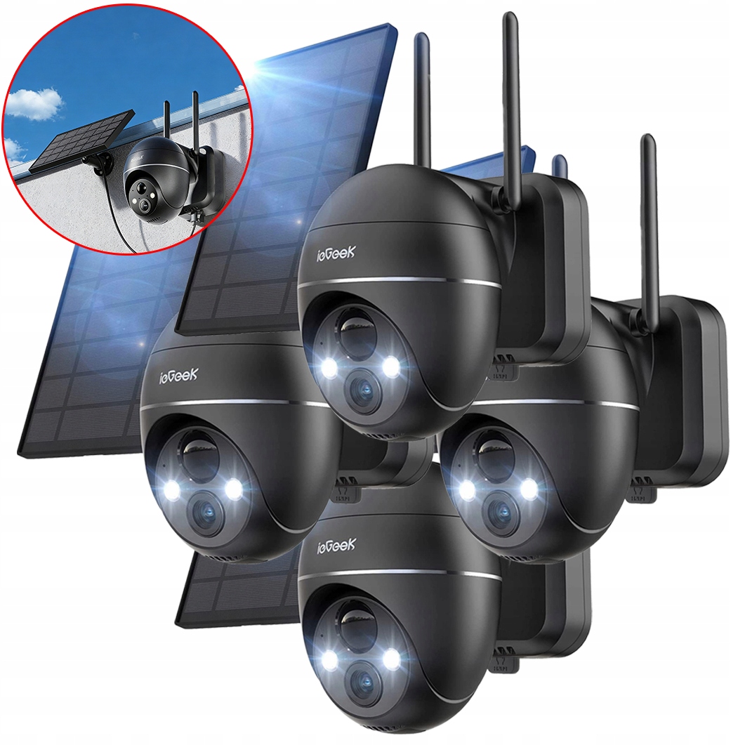 Solární Kamera Wifi Ip Venkovní Monitorovací 2K Otočná 9000MAH Černá X 4