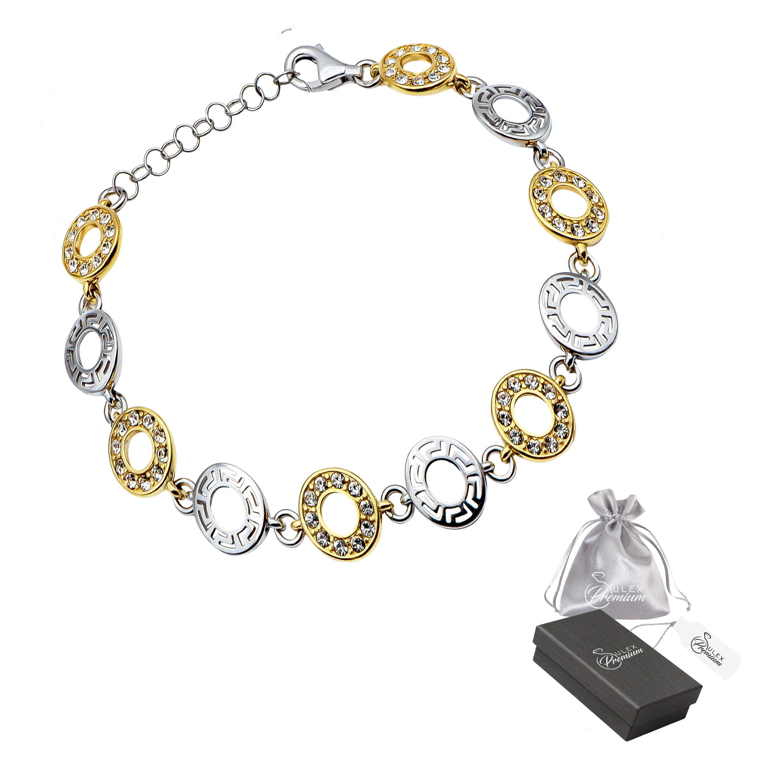 Náramek stříbro ryzost 925 Elegantní rhodiovaná a Pozlacená řecká cesta