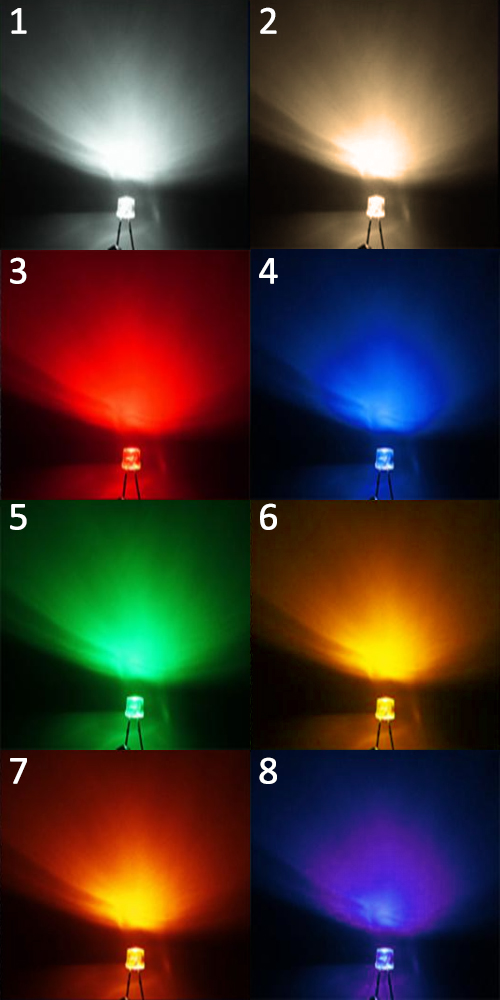 DIODY LED BIAŁE I KOLOROWE 5mm 25 SZTUK dioda Kod producenta DIP 5mm białe i kolorowe 25 sztuk