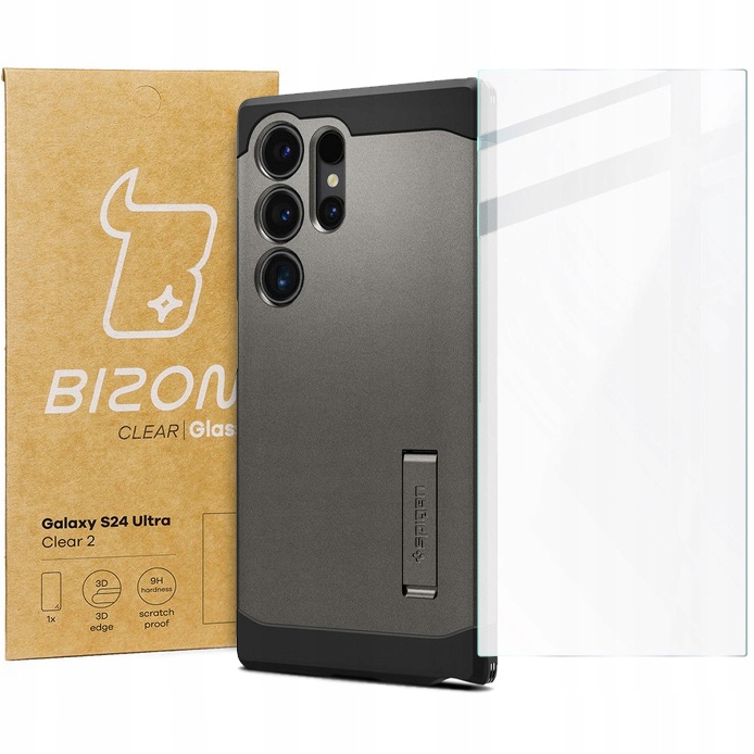 Pouzdro sklo pro Galaxy S24 Ultra, Spigen, Bizon, sada, zadní kryt, pouzdro