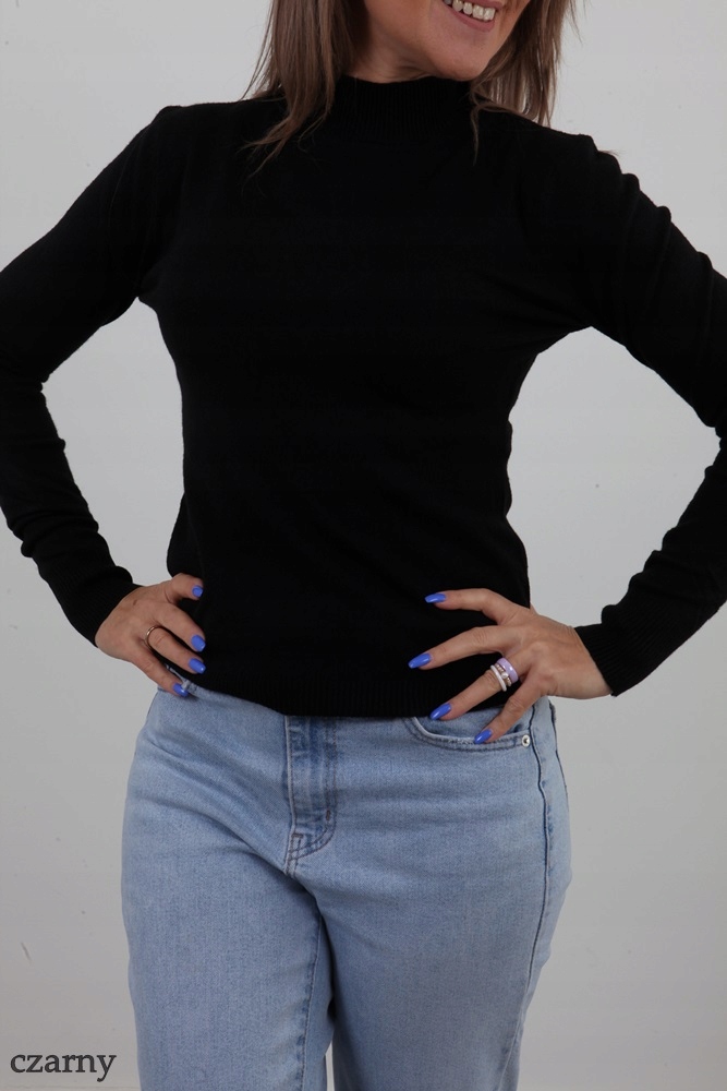 KLASYCZNY PÓŁGOLF DOPASOWANY GŁADKI SWETER MIX KOLORÓW S/M Dekolt półgolf