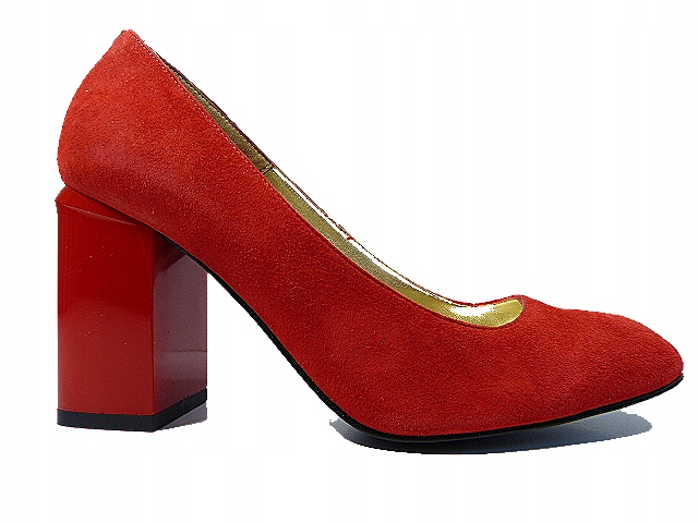 červené semišové lodičky s stabilním podpatkem Sala 37