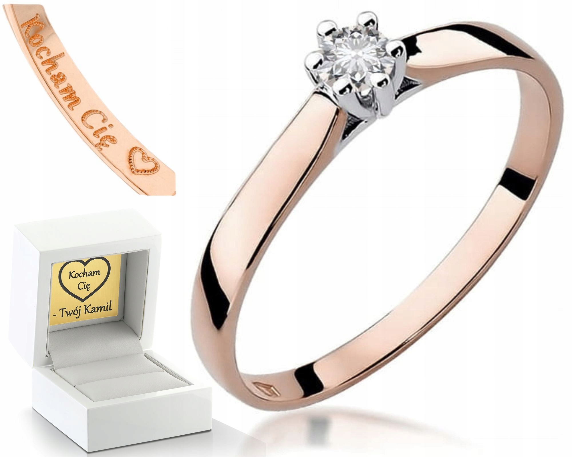Zásnubní Prstýnek Diamant Růžové Zlato Gravírování Bonus 585 Dárek