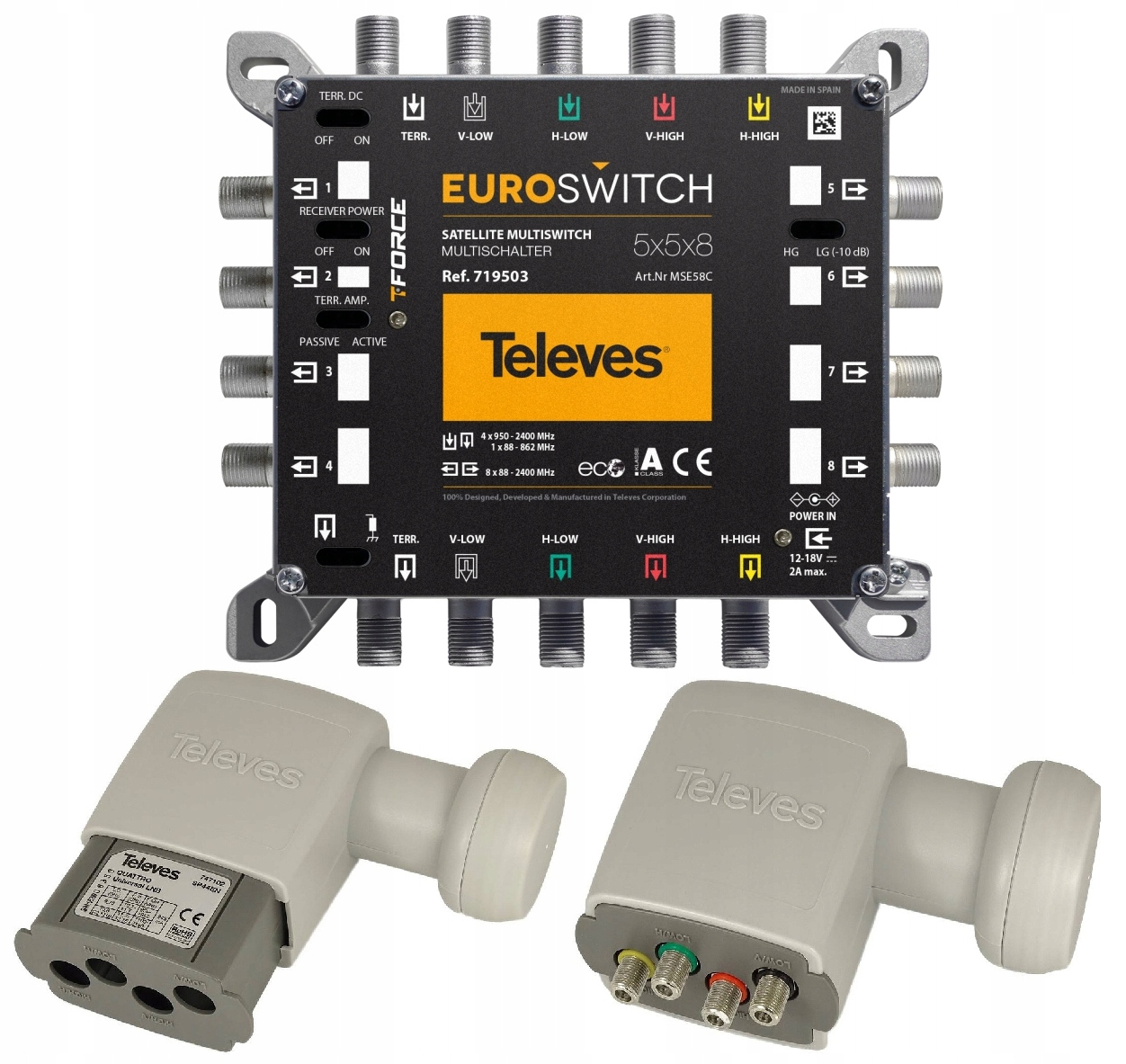 Multiswitch Televes 5x8 719503 Euroswitch +Konwerter Quattro Televes 747102