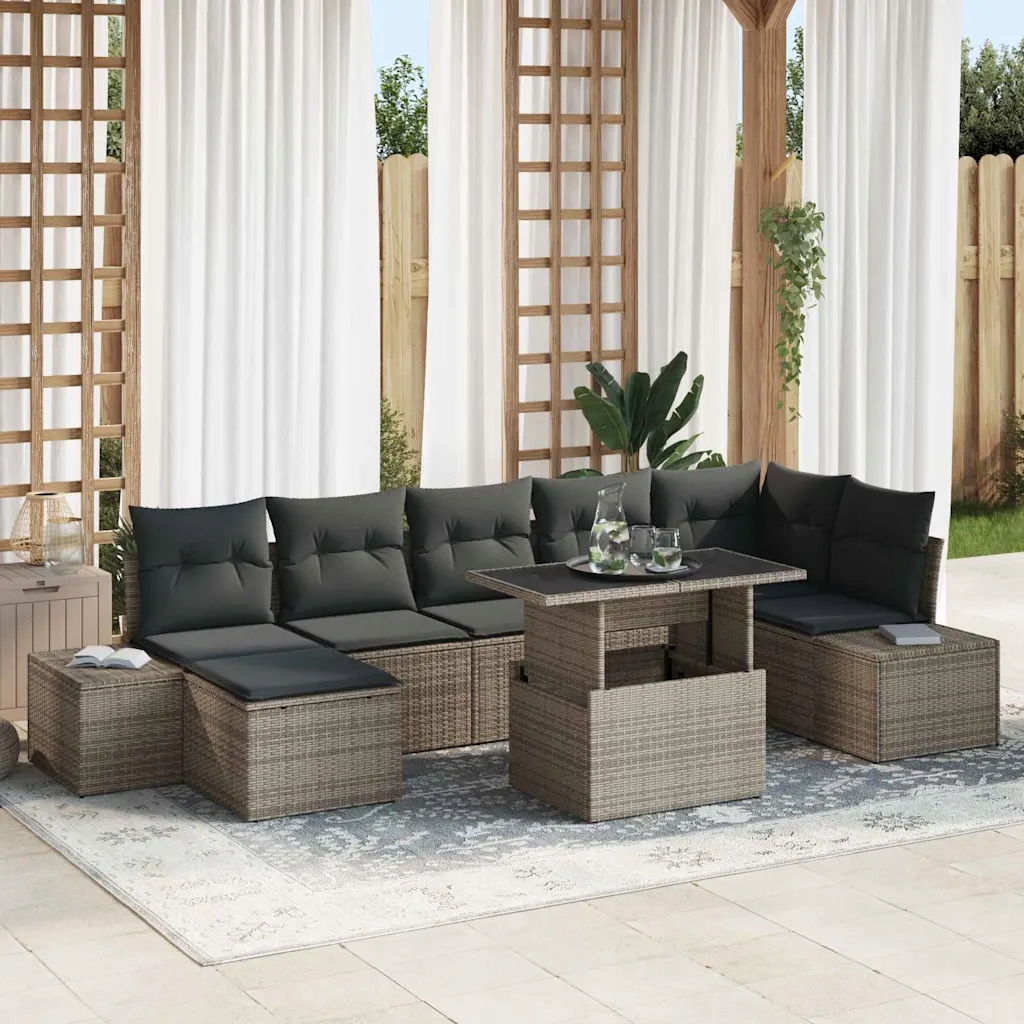 vidaXL Sada zahradních pohovek s úložištěm 8 pcs Šedá Poly ratan