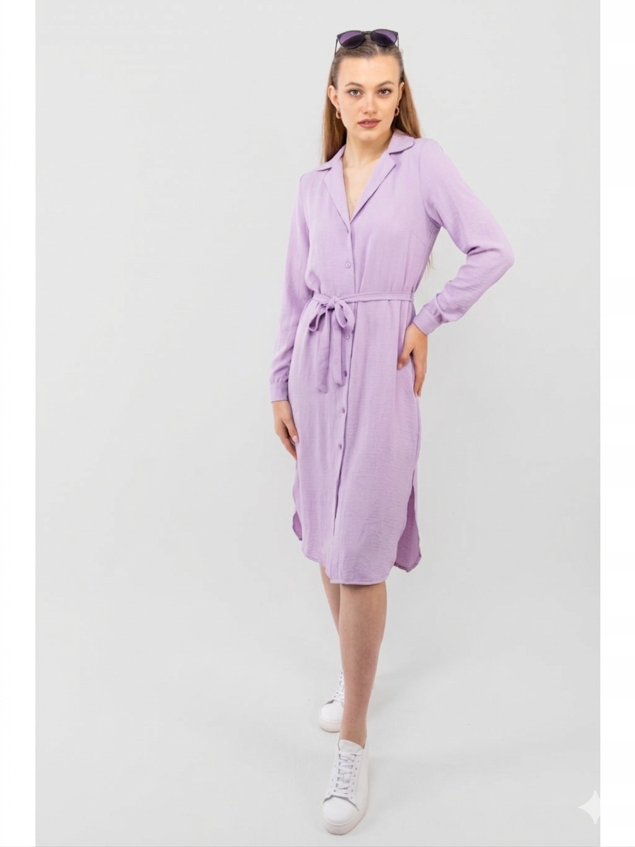 Aware Levandulové Šaty Jednoduchý Límeček S Páskem Xs 6EA