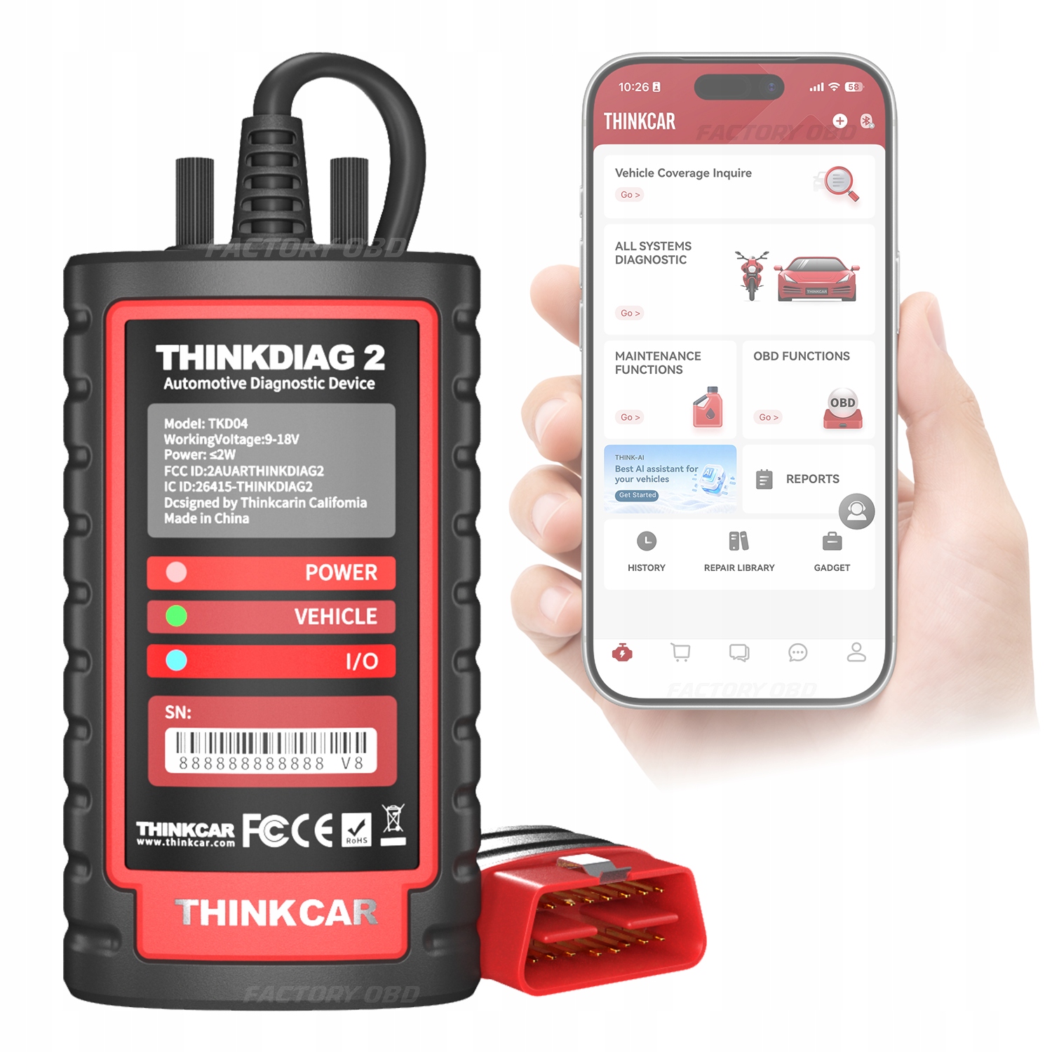Diagnostický tester Thinkcar Thinkdiag 2 OBD2 s podporou poľštiny a Can Fd