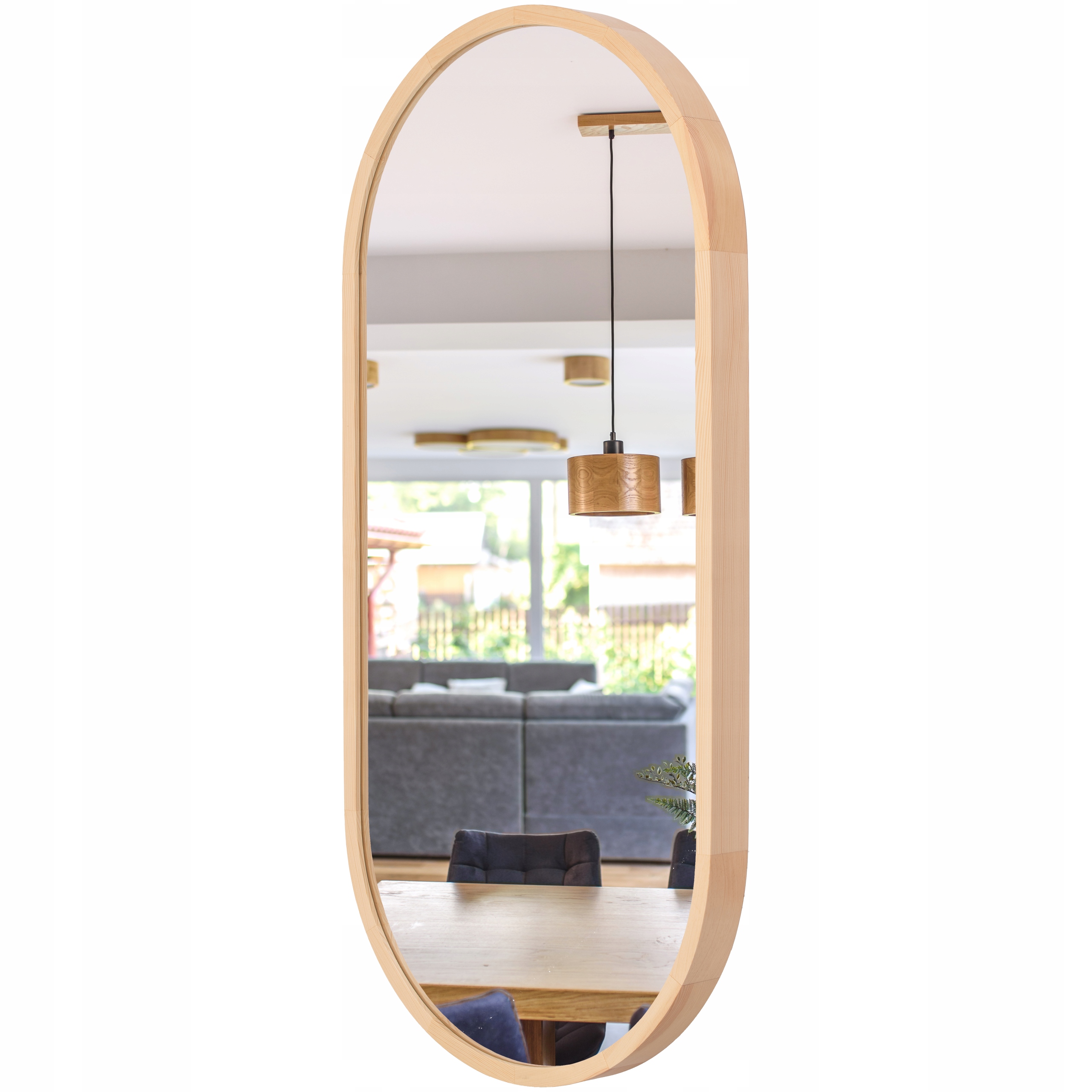 Leja oválné dřevěné nástěnné koupelnové Zrcadlo Borovice 100x48 Stylish