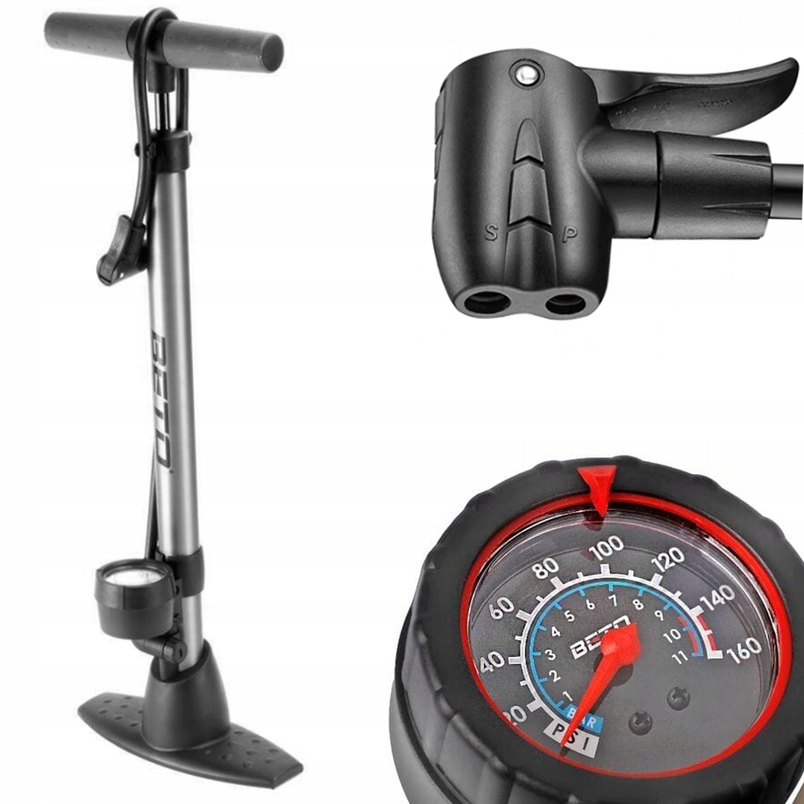 Pompka rowerowa podłogowa aluminiowa Beto CMP069 CMP-069 160 Psi Av DV