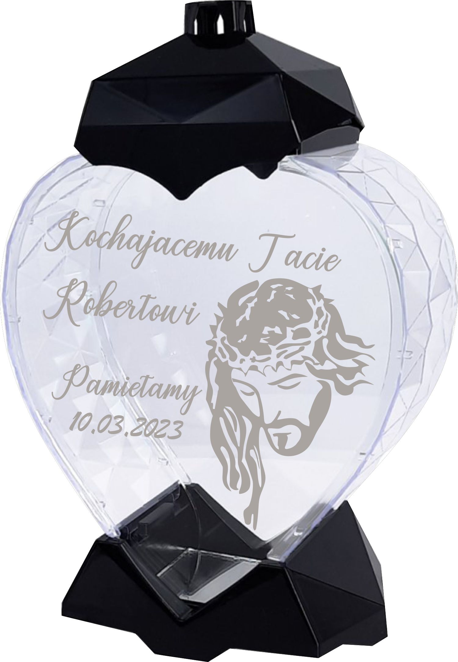 Velké Hřbitovní Svíčka skleněné srdce s gravírováním pro tatínka Máme věnováním nápisem