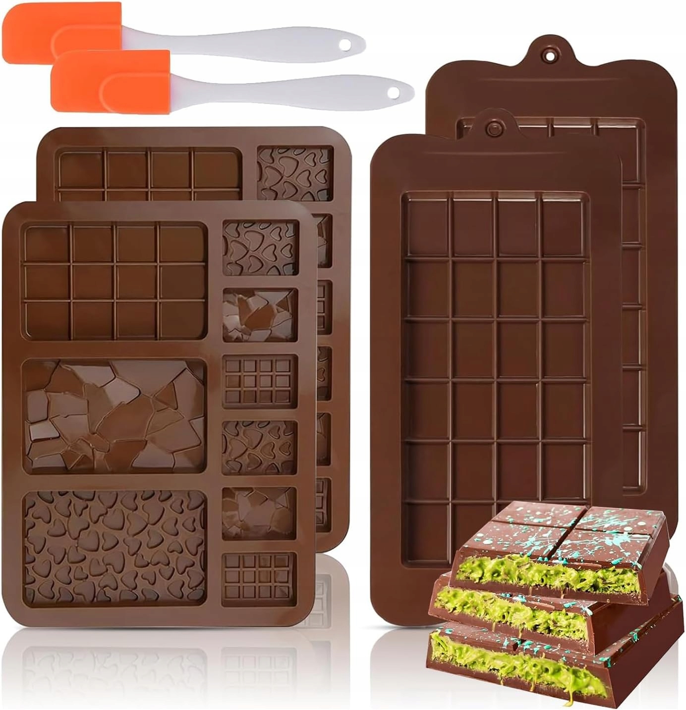 Levně 4 Silikonové Formy Na Čokoládu Formičky Nepřilnavé Špachtle Sada