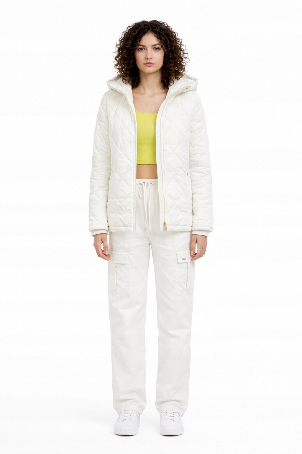 Liu Jo Ecru Prošívaná Bunda S Kapucí A Zlatými Doplňky S I4C