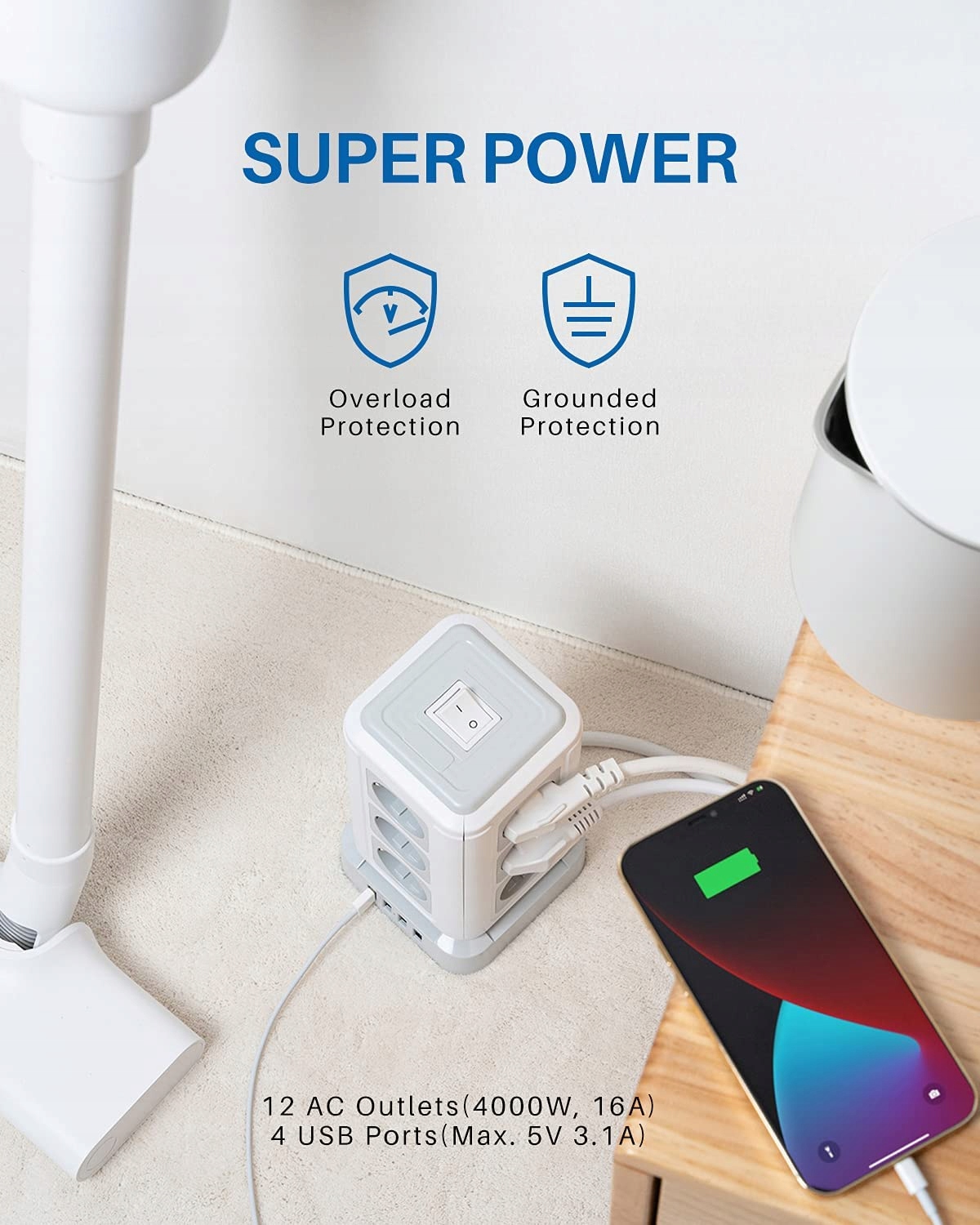 LISTWA ZASILAJĄCA STOJĄCA 12 WEJŚĆ 4XUSB 5M KABEL Marka Inna