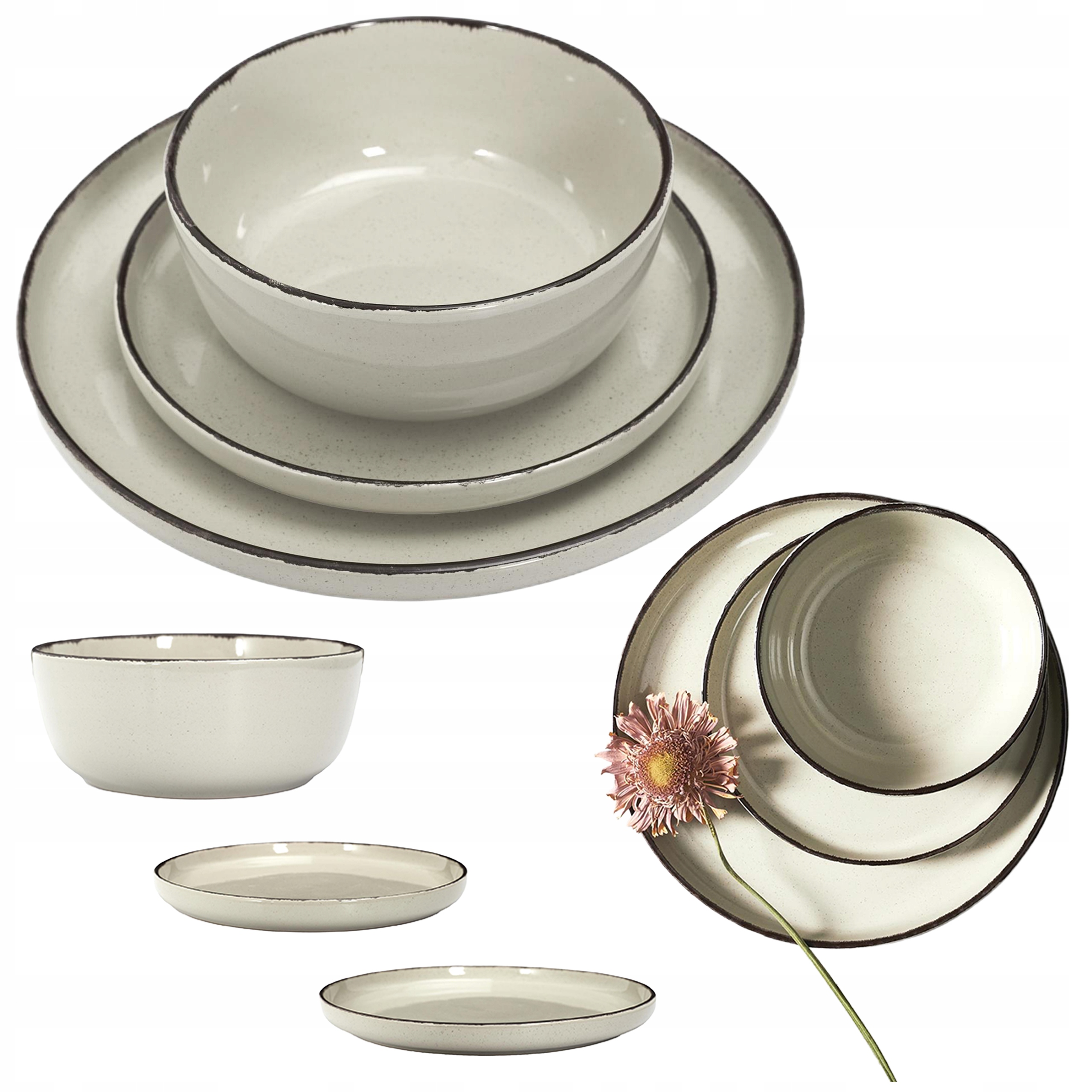 Jídelní sada Azure z kameniny 12 ks, nádobí pro 4 osoby, sada talířů