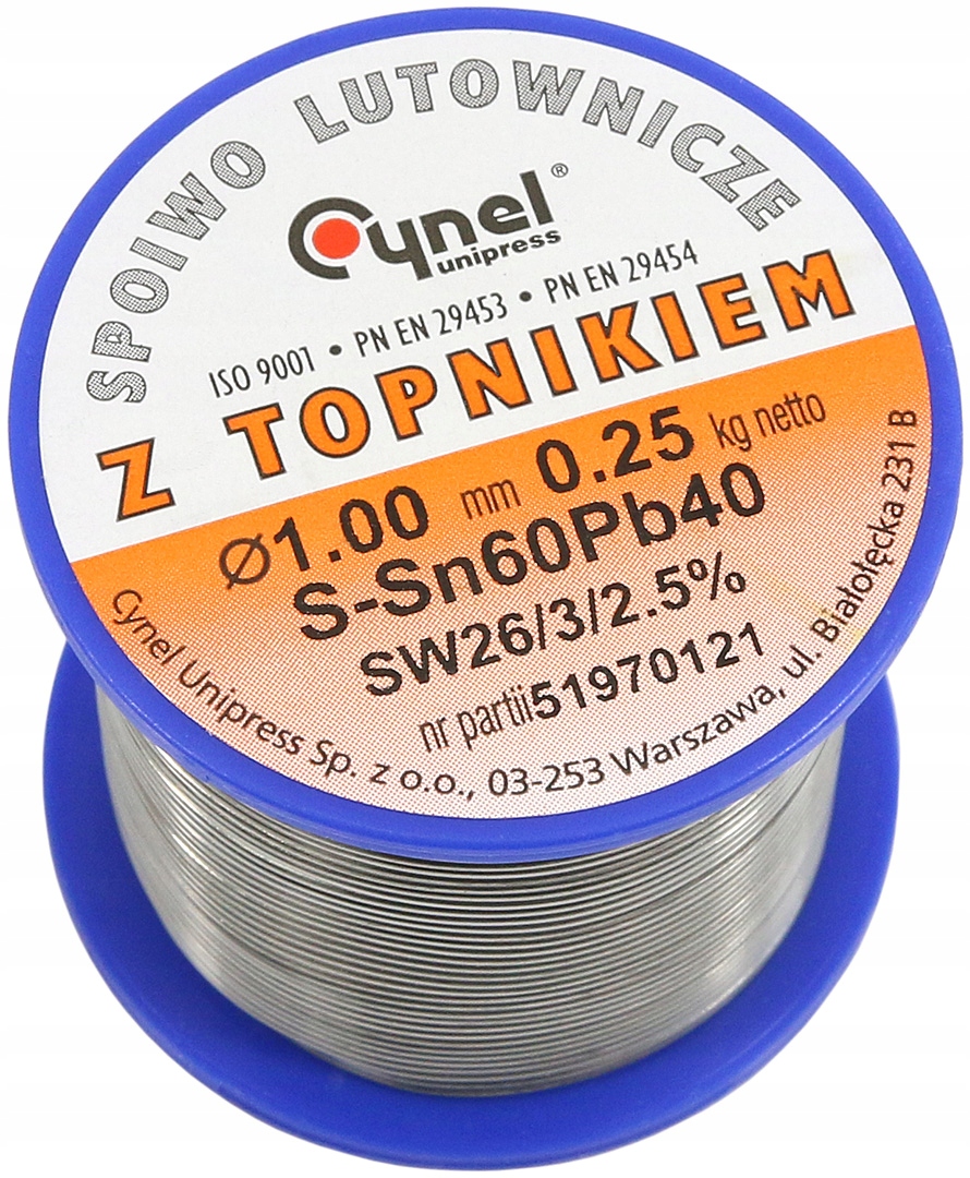 

Cyna Cynel 1mm 250g Ołowiowa Sn60Pb40 SW26