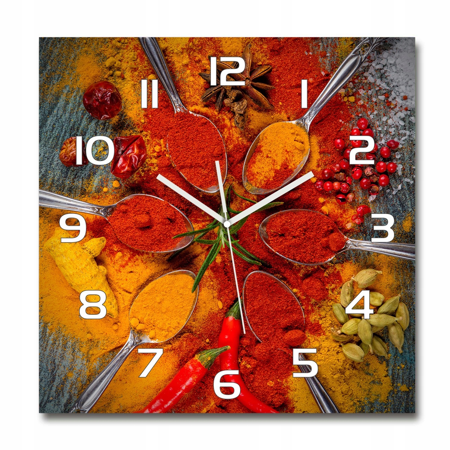 

Duży kwadratowy szklany zegar Przyprawy 60x60 cm