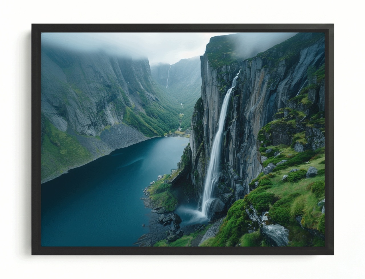 Obraz Rám Americký Box Krajina Hory Skály Vodopád Skandinávie 80x60