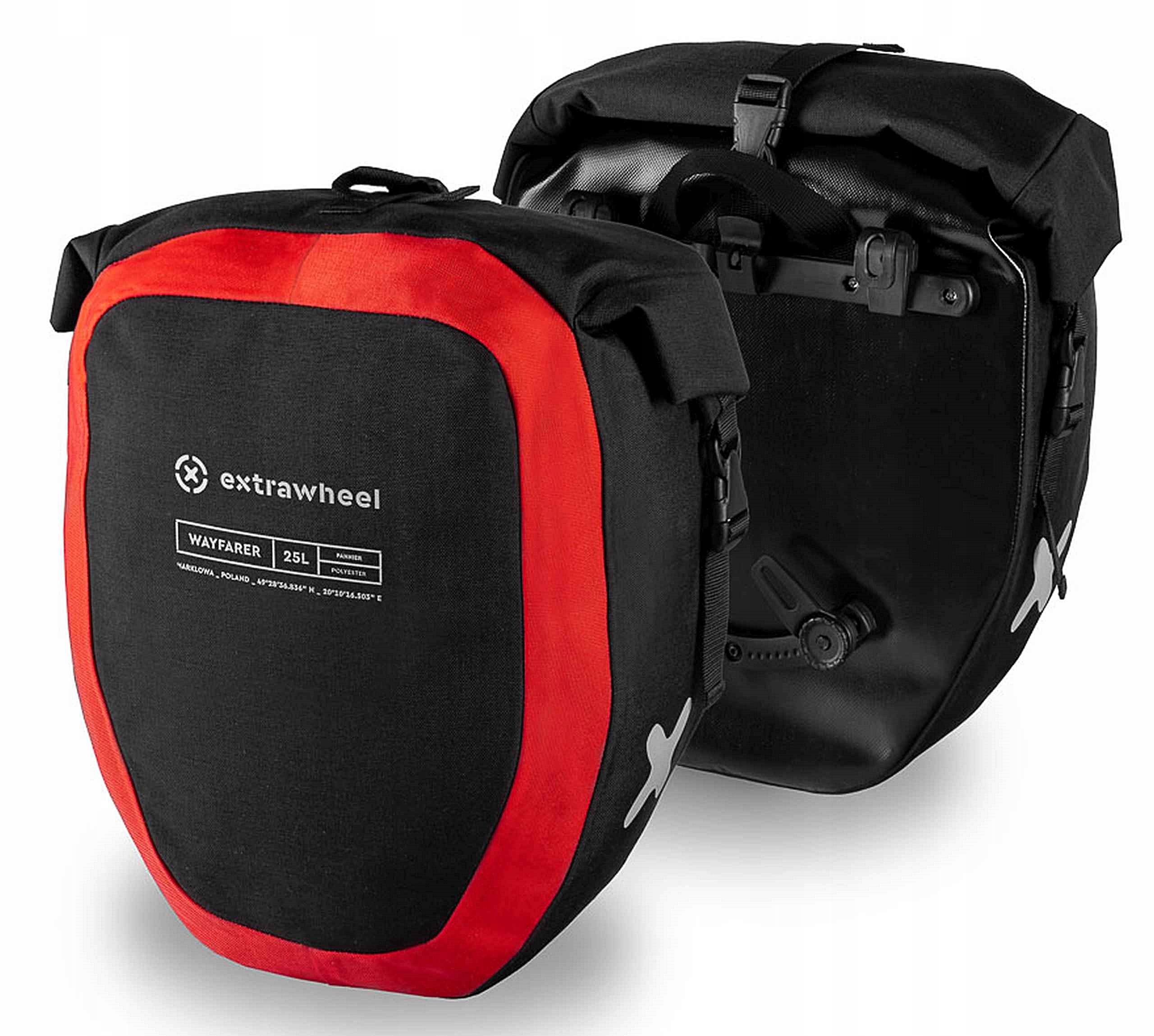 Extrawhell Polyester Sakwy Rowerowe Wodoszczelne 2x25 L Rolowane Black Red