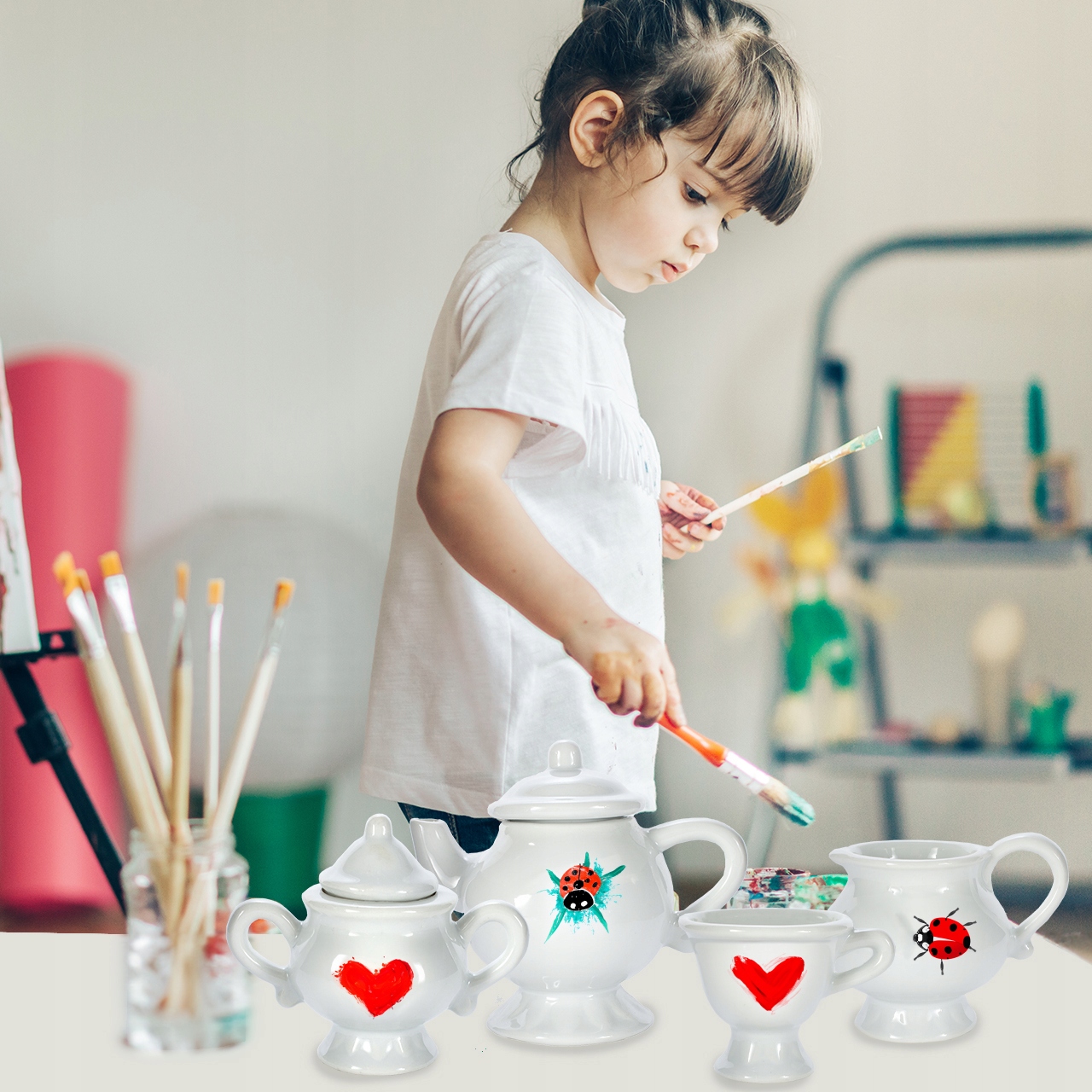 PORCELÁNOVÁ KERAMICKÁ ČAJOVÁ SOUPRAVA NA MALOVÁNÍ BARVAMI BELLA Pohlaví chlapci dívky