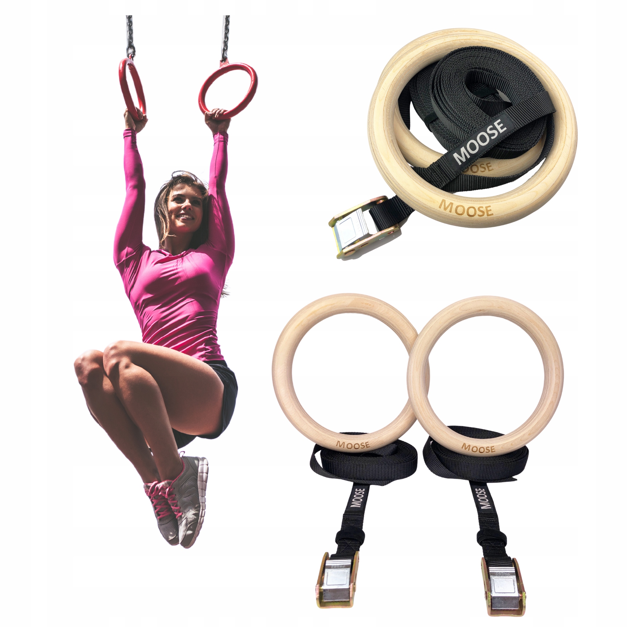 Kółka Gimnastyczne Fitness Obręcze Do Ćwiczeń Moose Taśmy Koła Drewniane-Zdjęcie-0