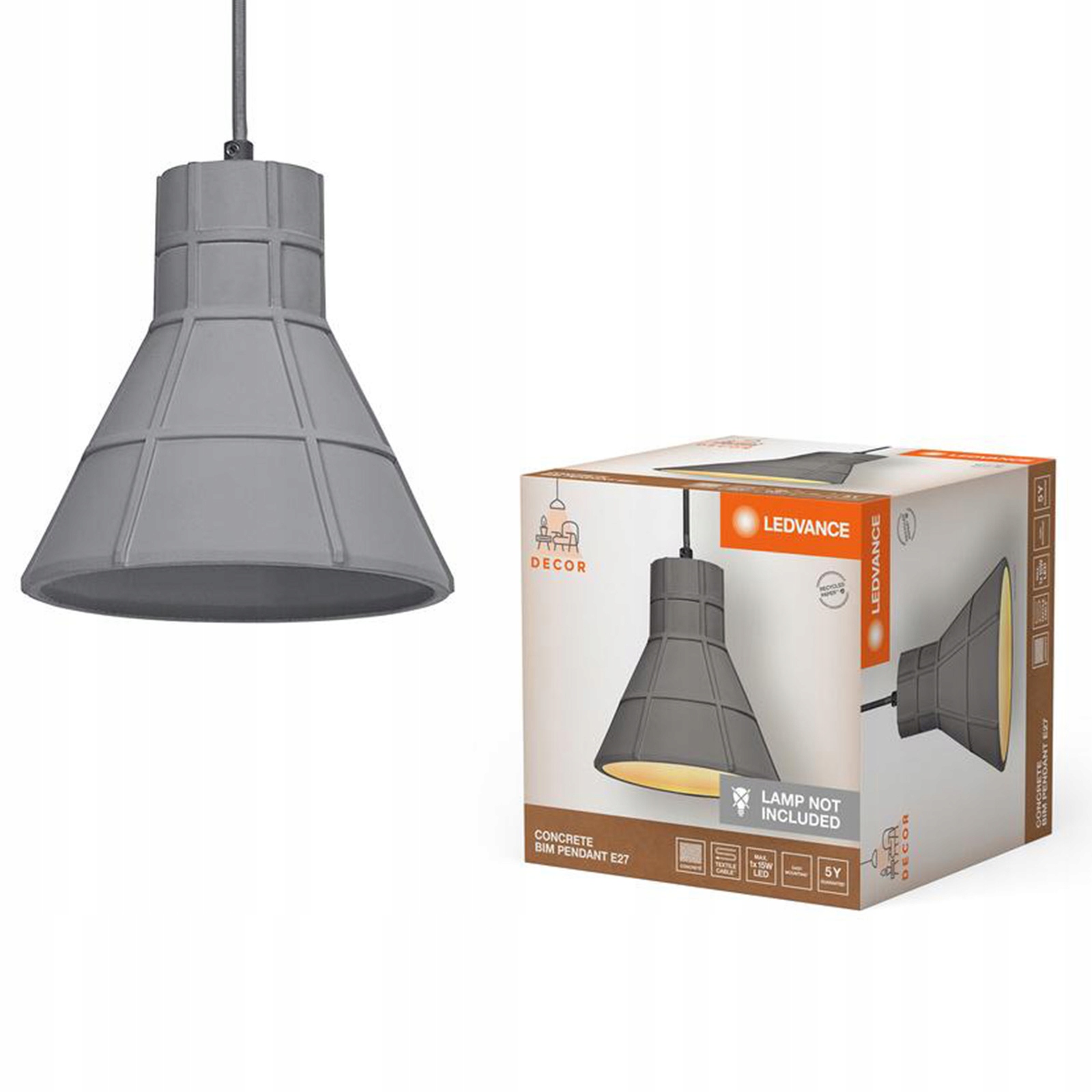 Závěsné Stropní Svítidlo Dekorativní E27 Převis Šedý Beton Decor Ledvance