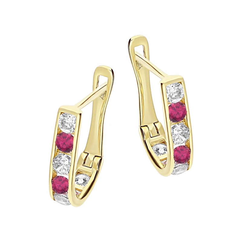 dětské zlaté náušnice 585 čárky s růžovými zirkony 1.17 g