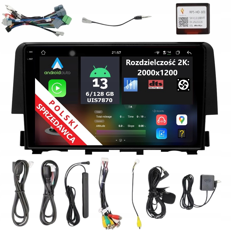 9,5" 2K Hd Qled Rádio 2DIN Navigace Honda CIVIC X 10 Android 6/128 Gb Dsp