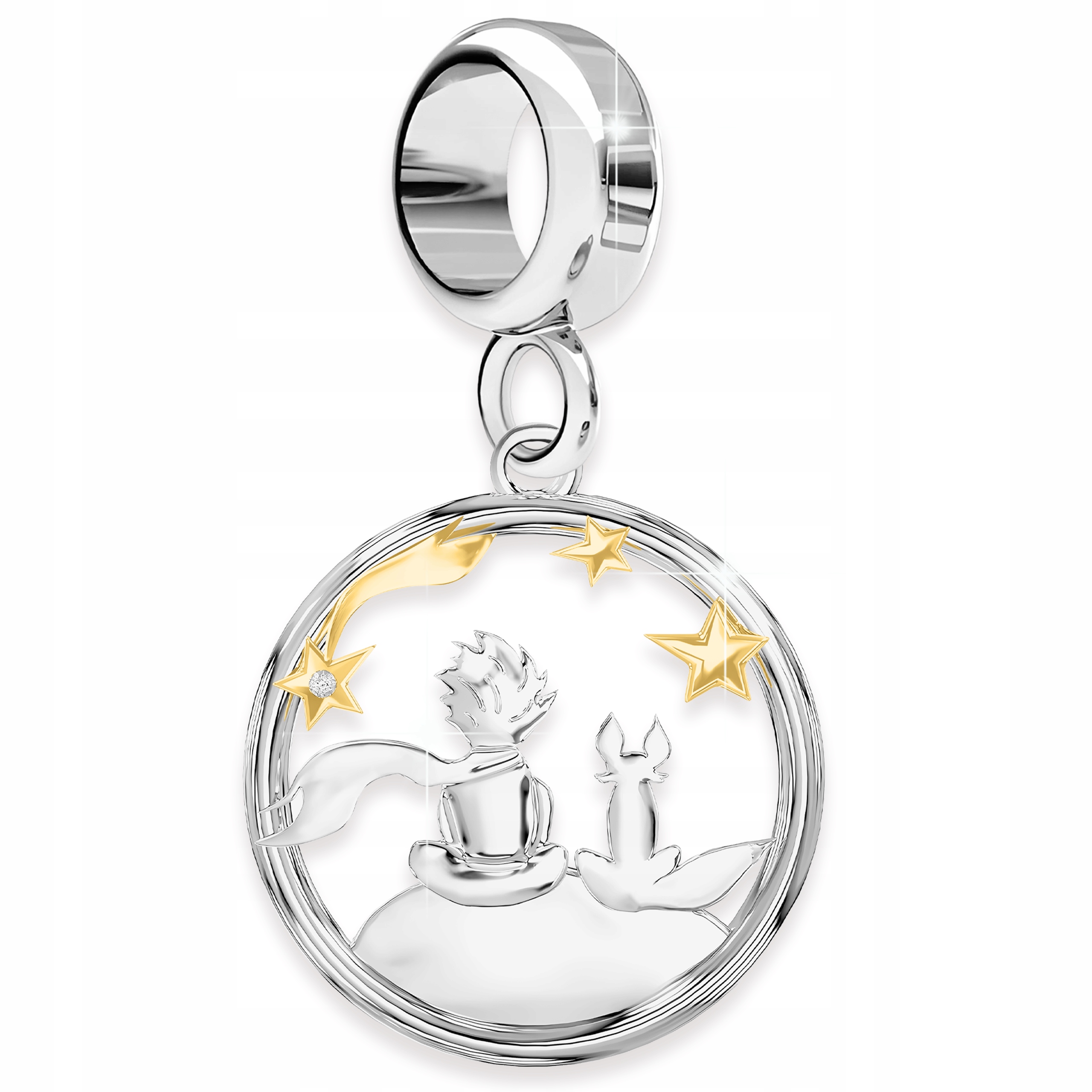 Stříbrný přívěsek Malý chlapec s liškou Měsíc Hvězdy Liška Liška Stříbro 925